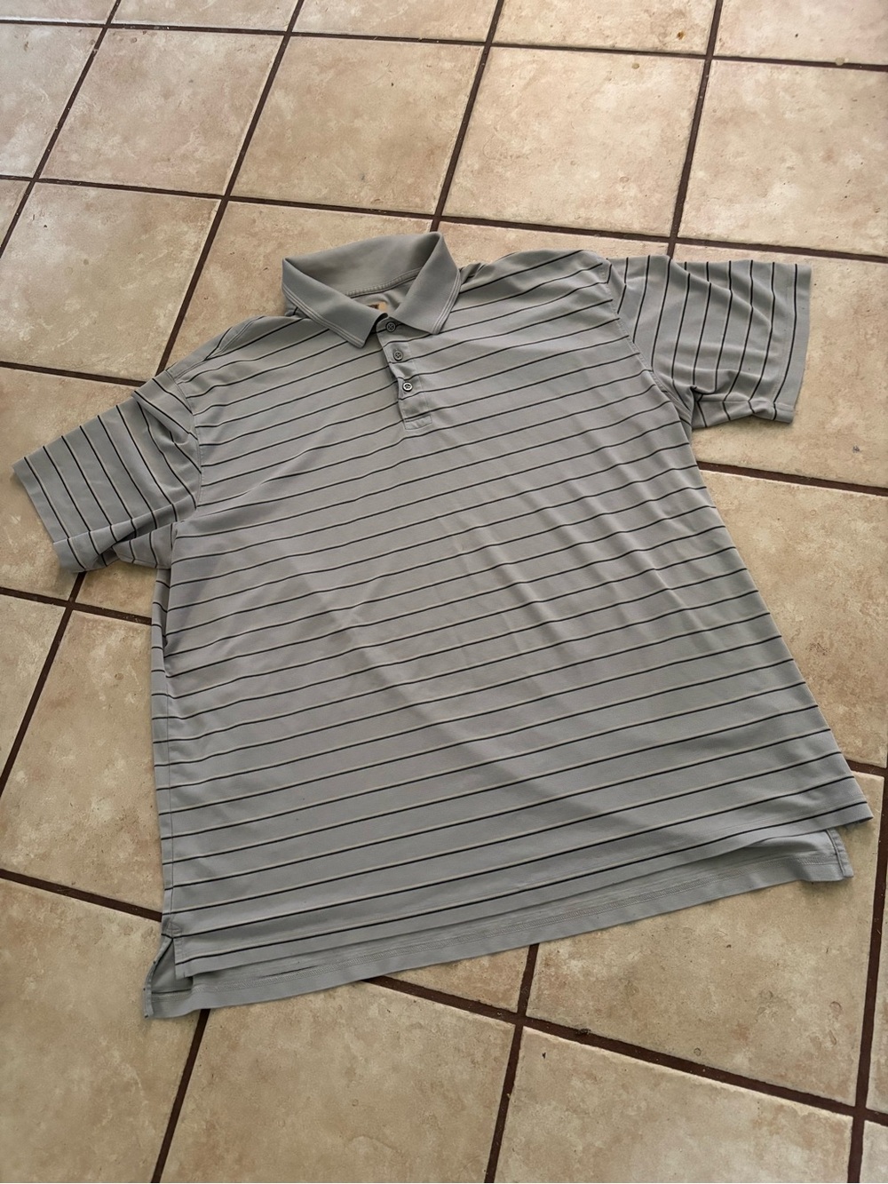 (NW48)Men's Gray Striped Polo Shirt - Casual Performance Size XXXL by Foundry